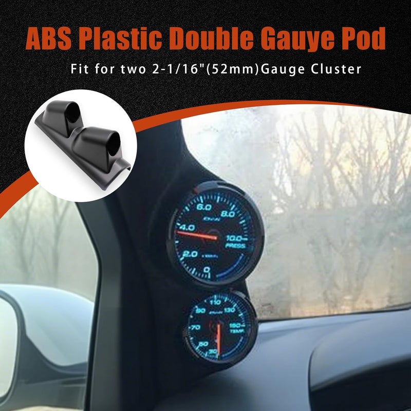 YOMIRACING Universal Black ABS Plastic Double Gauge Pod Holder – Fits Most Car or Truck – 2" 52mm Gauge Cluster - Image 5